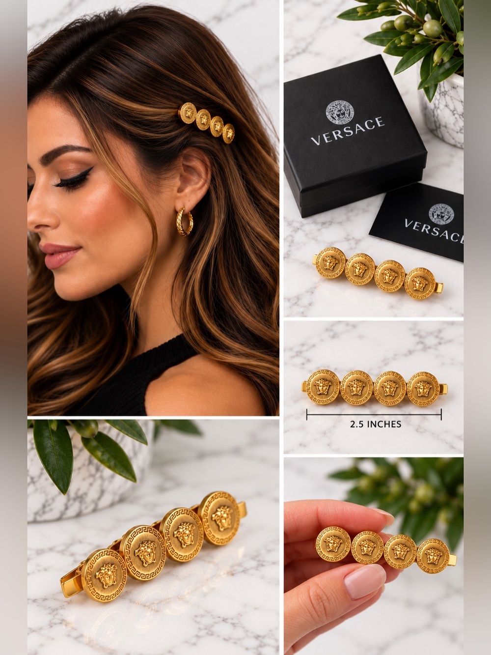 VERSACE - Medusa Hair Clip Gold Tone Made in Italy + Box